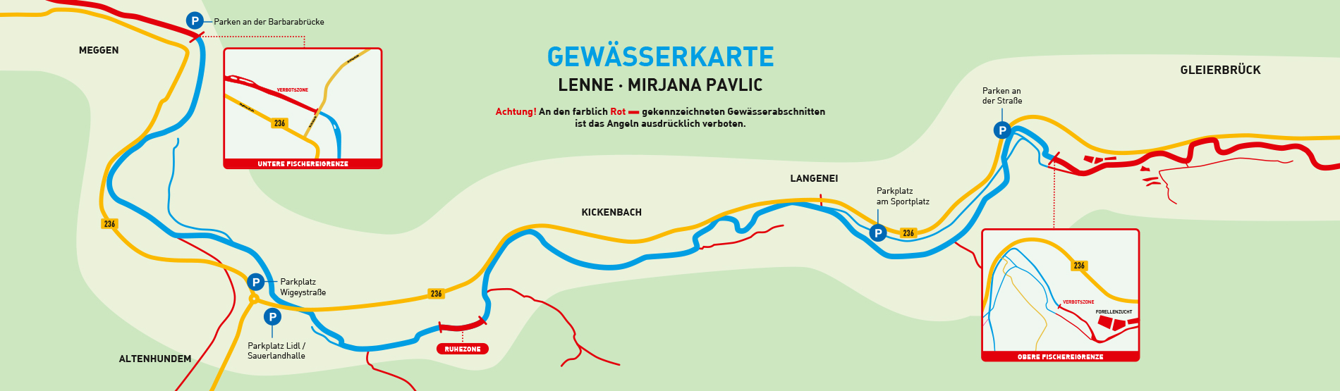 Gewässerkarte Lenne Mirjana Pavlic Fliegenfischen im Sauerland, NRW.